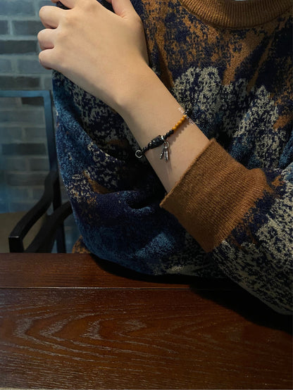 「Chinoiserie」Sunset Birds Black Sandalwood Beaded Bracelet
