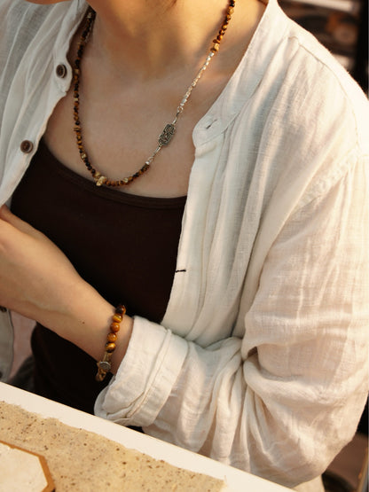 「Chinoiserie」Sunset Mountain Tiger's Eye Beaded Necklace