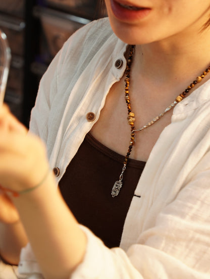 「Chinoiserie」Sunset Mountain Tiger's Eye Beaded Necklace
