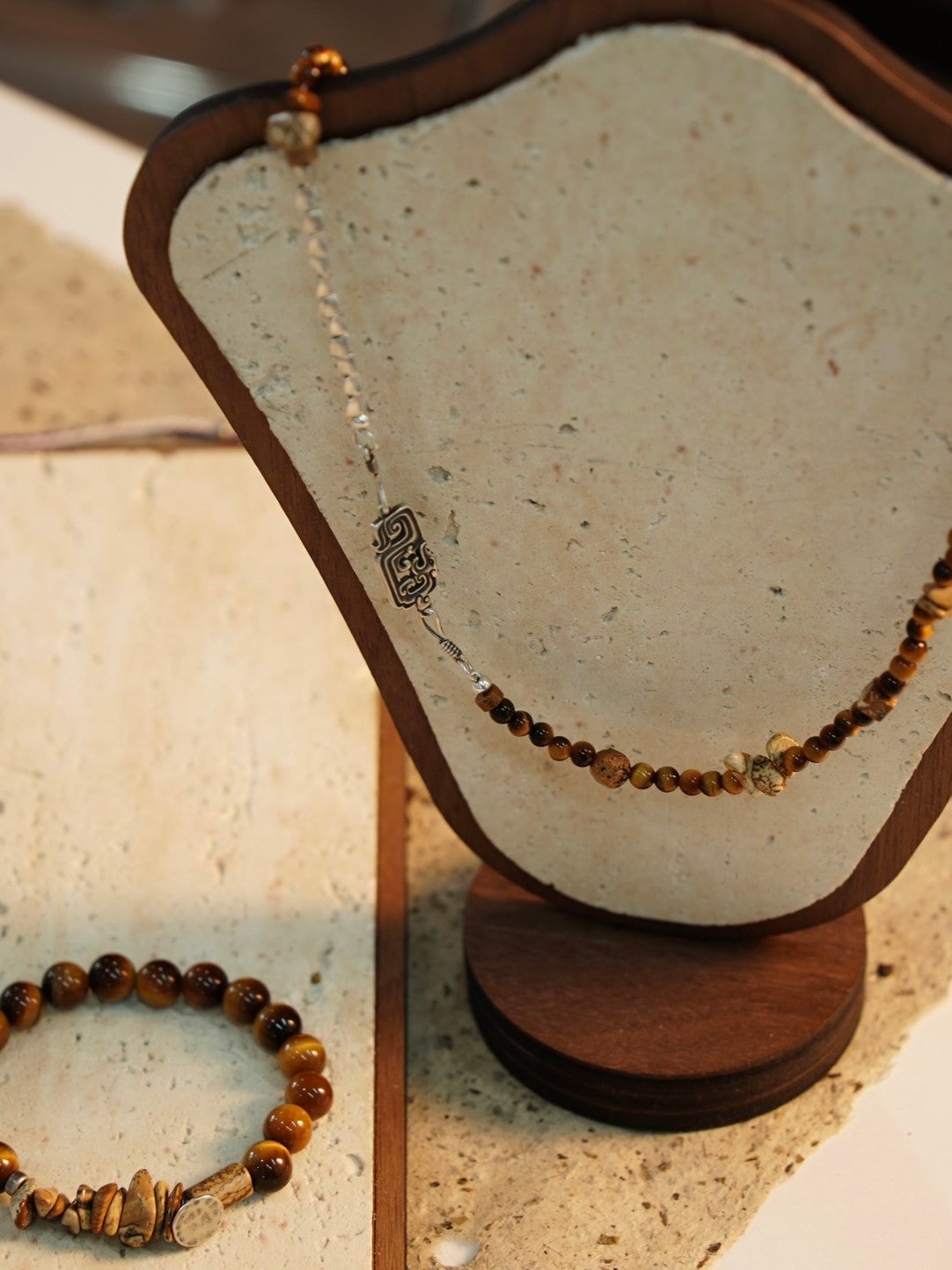 「Chinoiserie」Sunset Mountain Tiger's Eye Beaded Necklace