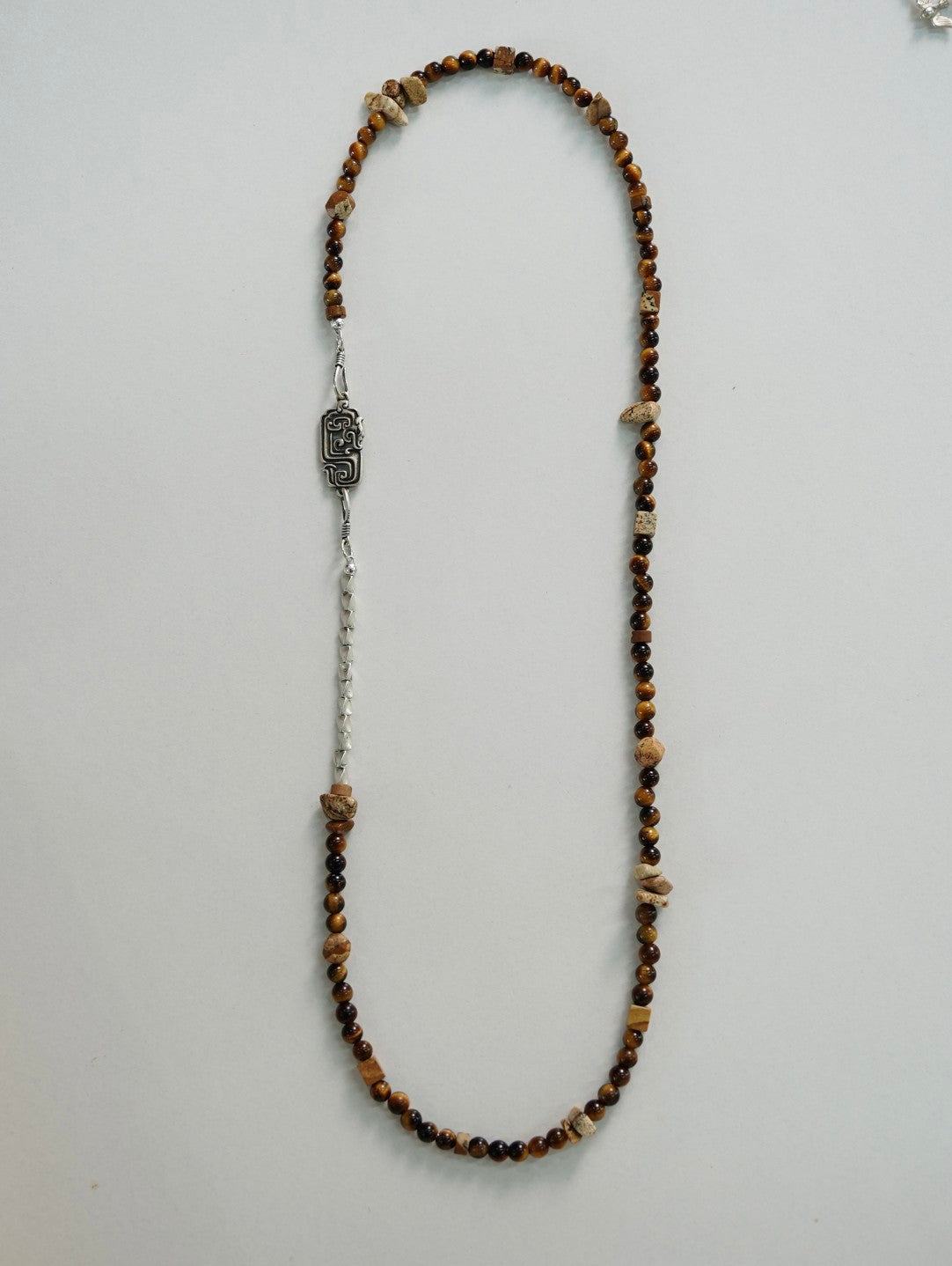 「Chinoiserie」Sunset Mountain Tiger's Eye Beaded Necklace