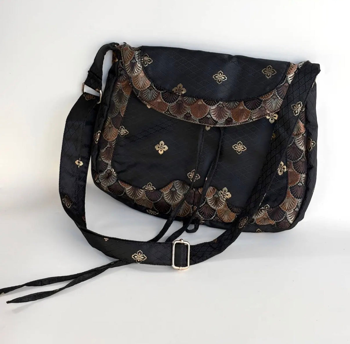 [Chinoiserie] Tang-Inspired Auspicious Patchwork Black Crossbody Bag