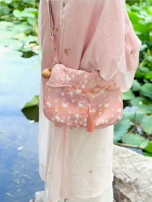 [Chinoiserie] Tang-Inspired Auspicious Patchwork Pink Crossbody Bag