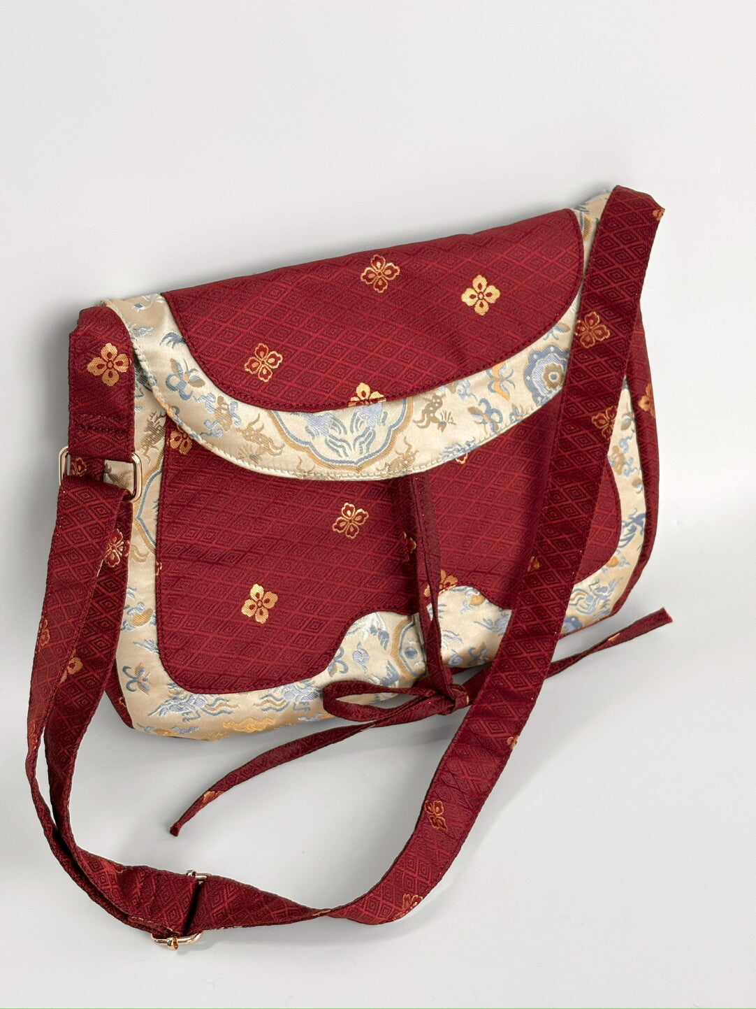 [Chinoiserie] Tang-Inspired Auspicious Patchwork Red Crossbody Bag