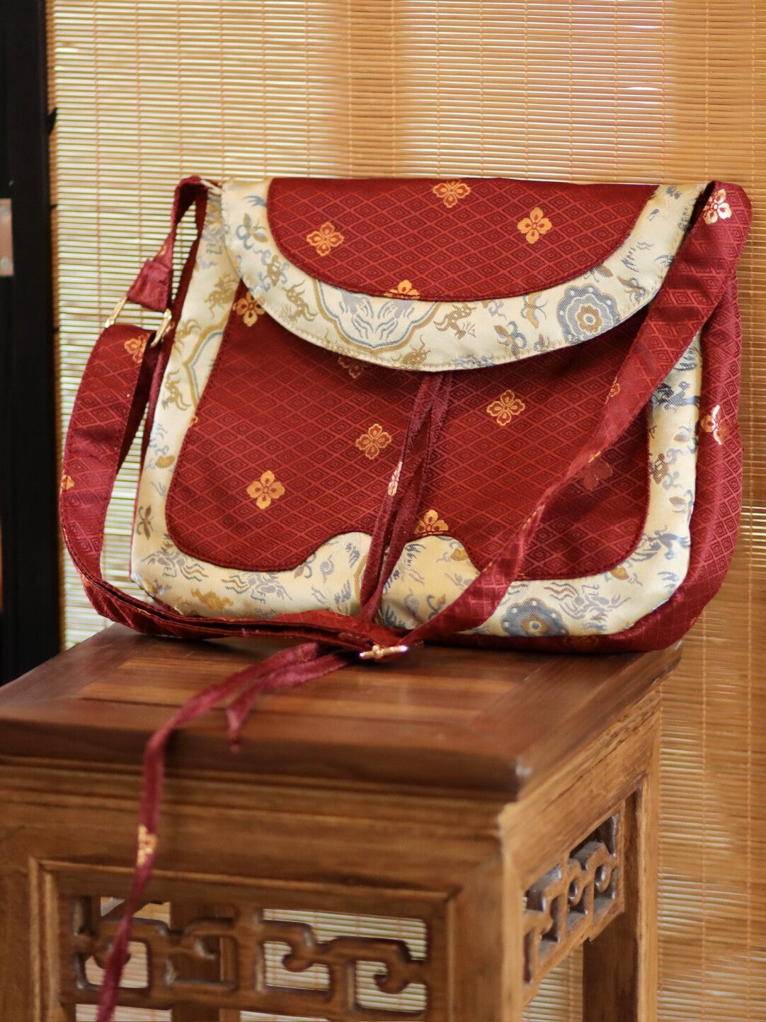 [Chinoiserie] Tang-Inspired Auspicious Patchwork Red Crossbody Bag