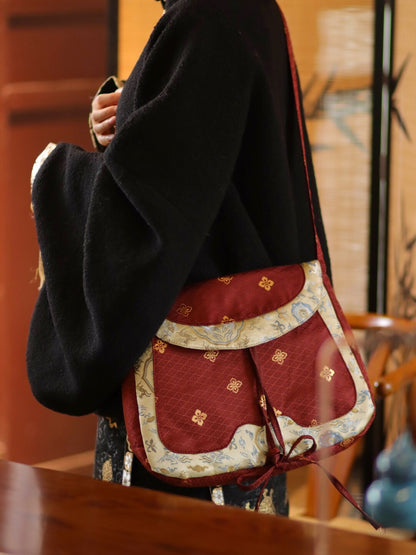 [Chinoiserie] Tang-Inspired Auspicious Patchwork Red Crossbody Bag