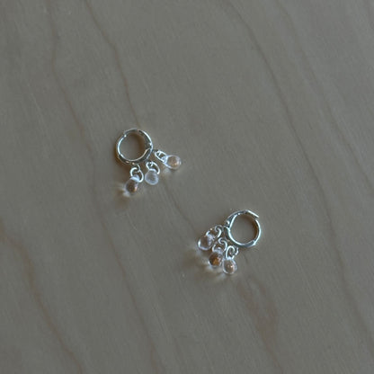 「Chinoiserie」Three Tear Drop Czech Beads Huggie Earrings
