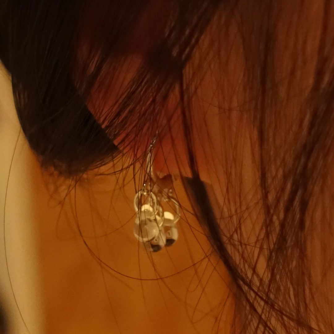 「Chinoiserie」Three Tear Drop Czech Beads Huggie Earrings