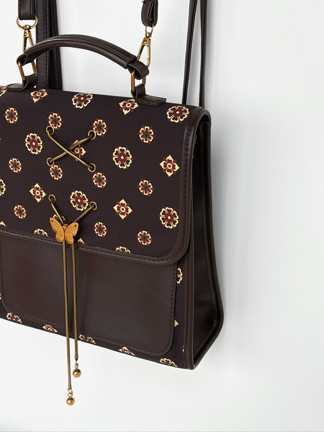 [Chinoiserie] Traditional Auspicious Pattern Brown Backpack