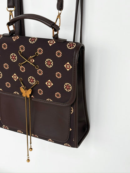 [Chinoiserie] Traditional Auspicious Pattern Brown Backpack