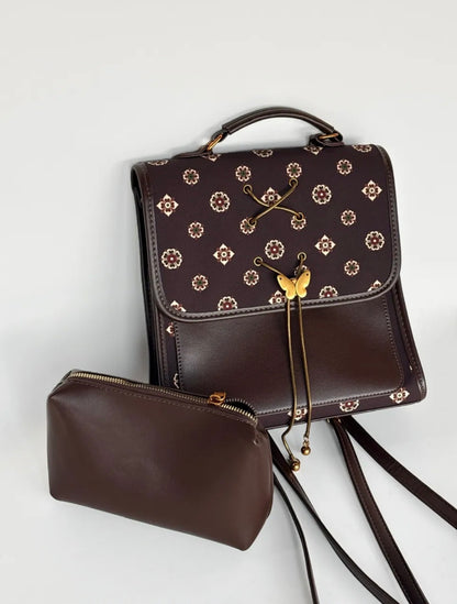 [Chinoiserie] Traditional Auspicious Pattern Brown Backpack