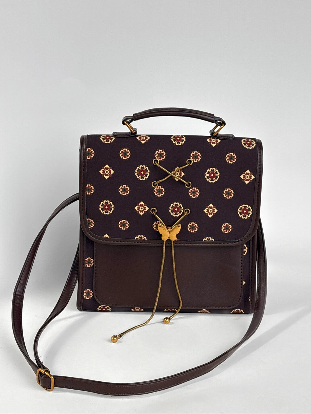 [Chinoiserie] Traditional Auspicious Pattern Brown Backpack