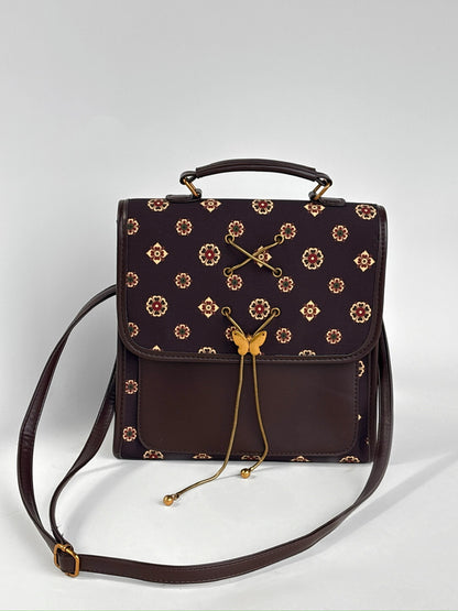 [Chinoiserie] Traditional Auspicious Pattern Brown Backpack