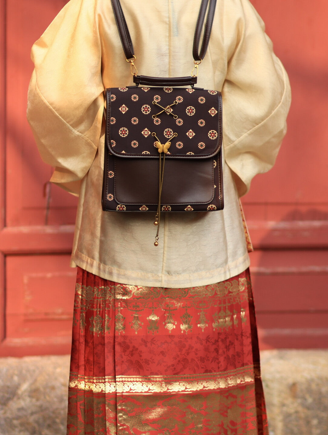 [Chinoiserie] Traditional Auspicious Pattern Brown Backpack