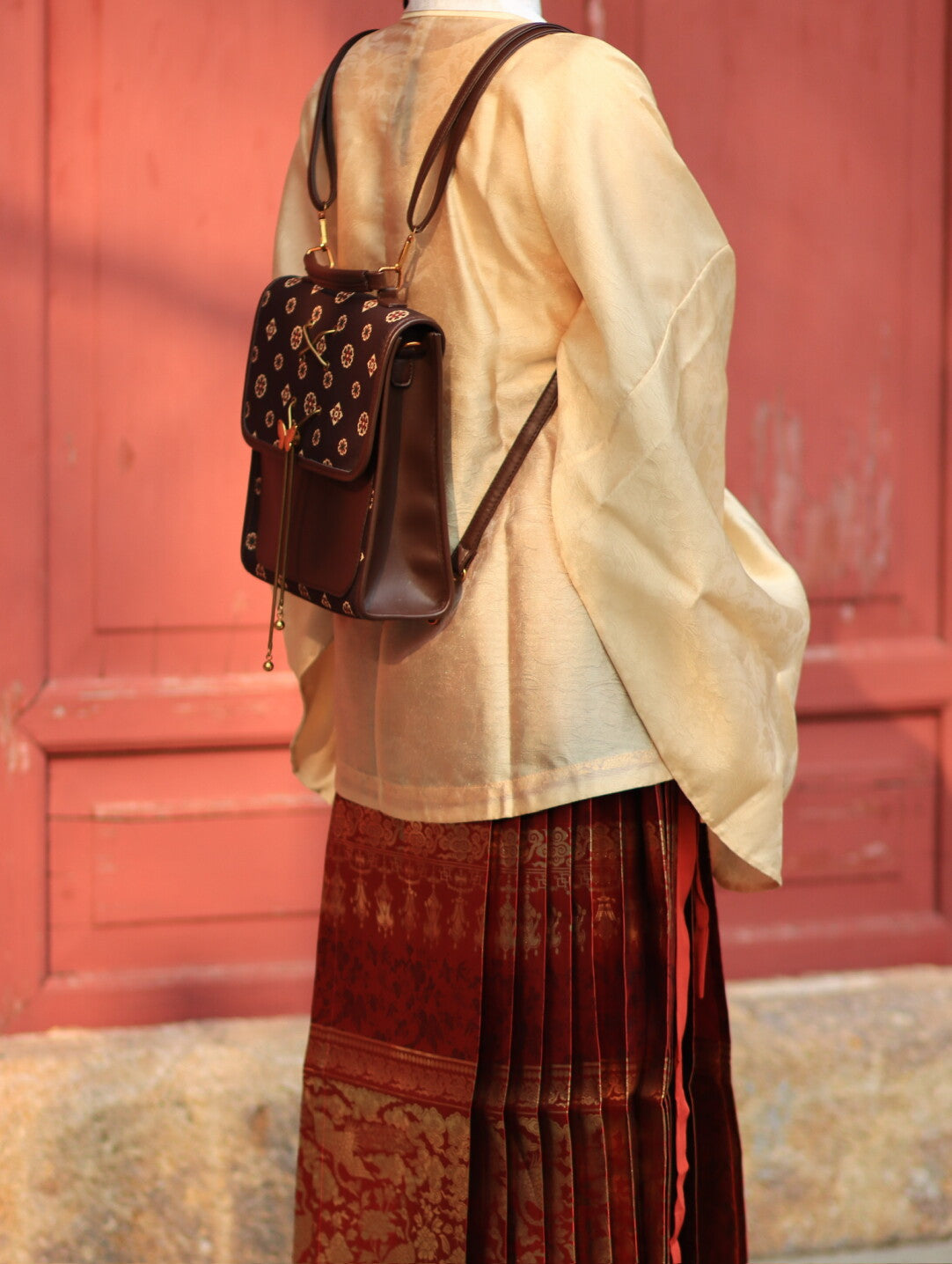 [Chinoiserie] Traditional Auspicious Pattern Brown Backpack