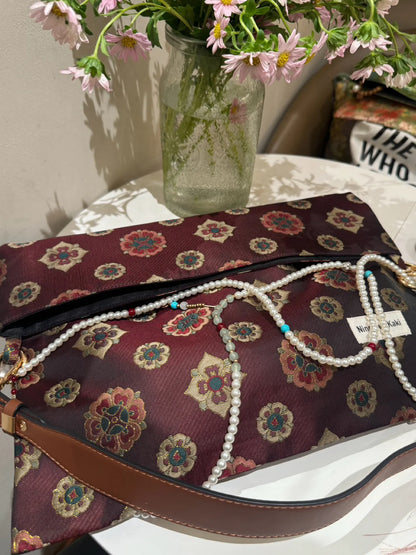 [Chinoiserie] Traditional Floral  Beaded Tassel Silk Bag | Bag | Three Fleas
