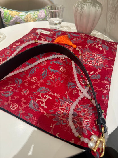 [Chinoiserie] Traditional Lucky Red Beaded Tassel Silk Bag