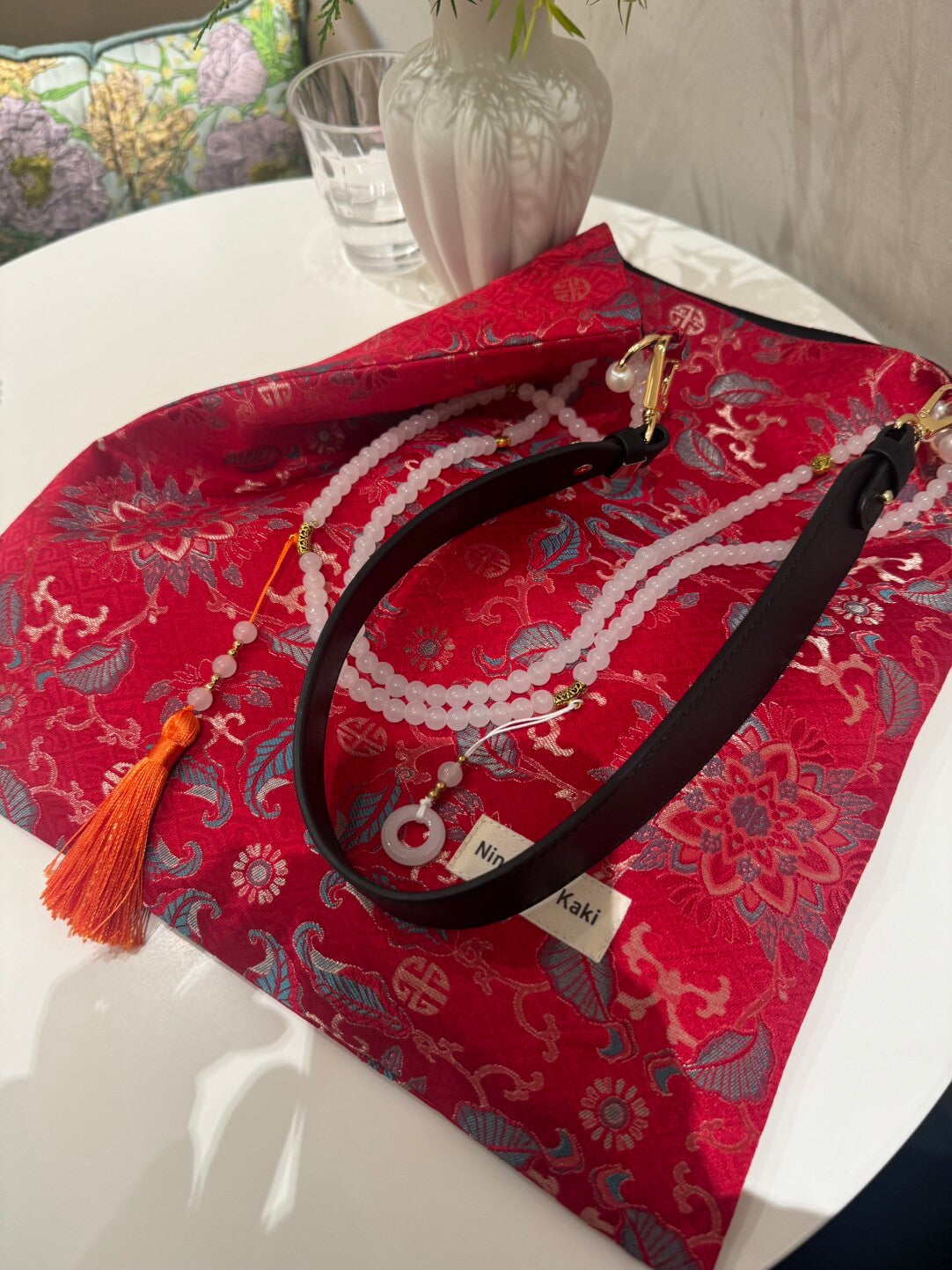 [Chinoiserie] Traditional Lucky Red Beaded Tassel Silk Bag