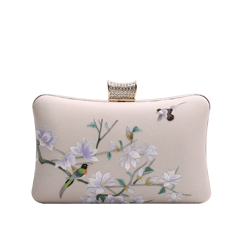 [Chinoiserie] White Magnolia Double Side Embroidery Clutch Bag