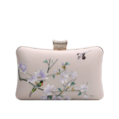 [Chinoiserie] White Magnolia Double Side Embroidery Clutch Bag