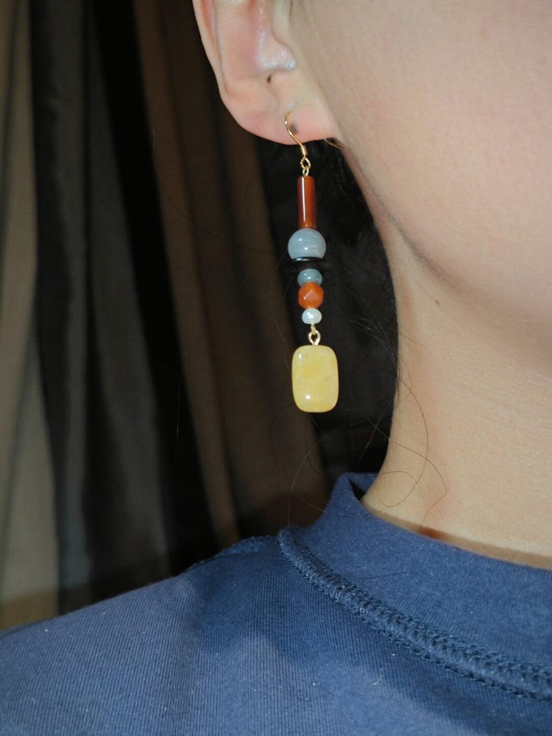 「Chinoiserie」 Yellow Sugar Natural Stones Beaded Drop Earrings