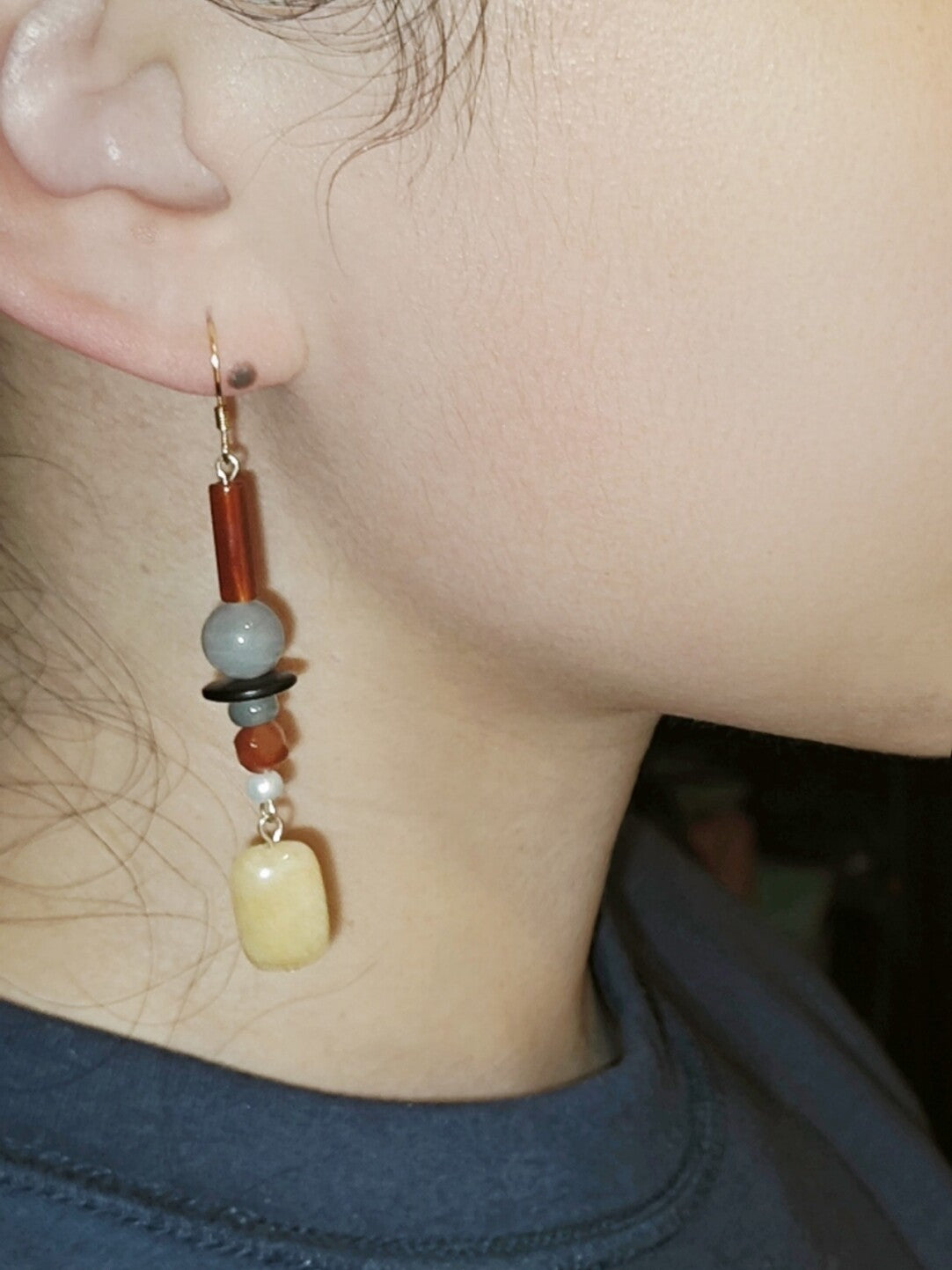 「Chinoiserie」 Yellow Sugar Natural Stones Beaded Drop Earrings