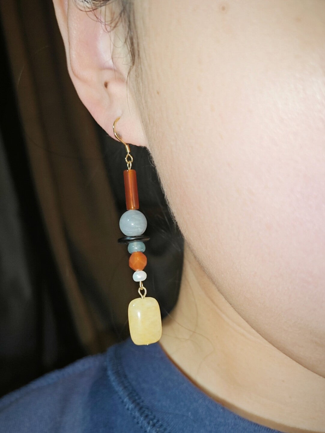 「Chinoiserie」 Yellow Sugar Natural Stones Beaded Drop Earrings