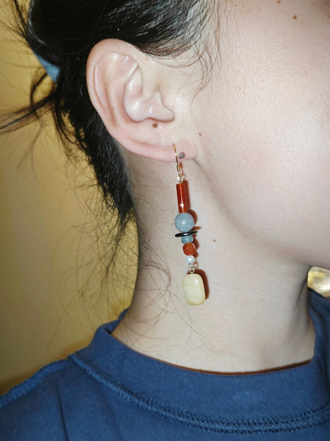 「Chinoiserie」 Yellow Sugar Natural Stones Beaded Drop Earrings