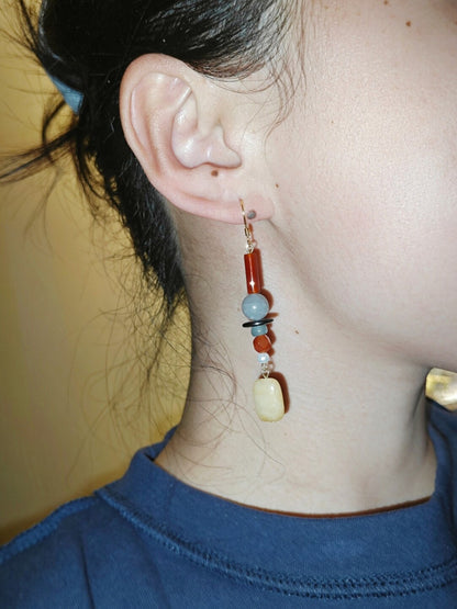 「Chinoiserie」 Yellow Sugar Natural Stones Beaded Drop Earrings