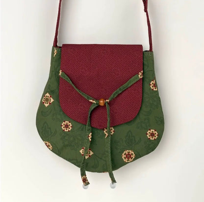 [Chinoiserie] Green Classic Pattern Pentagonal Flap Crossbody Bag