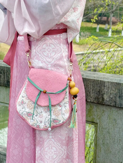 [Chinoiserie]Pink Classic Pattern Pentagonal Flap Crossbody Bag