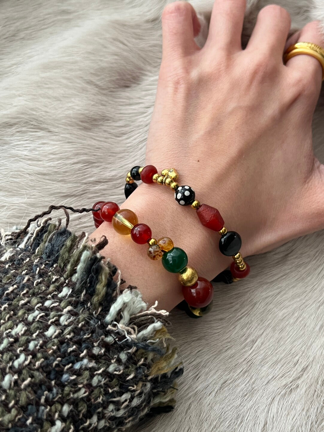 Classic Red Black Beaded Bracelet | Bracelet | Three Fleas