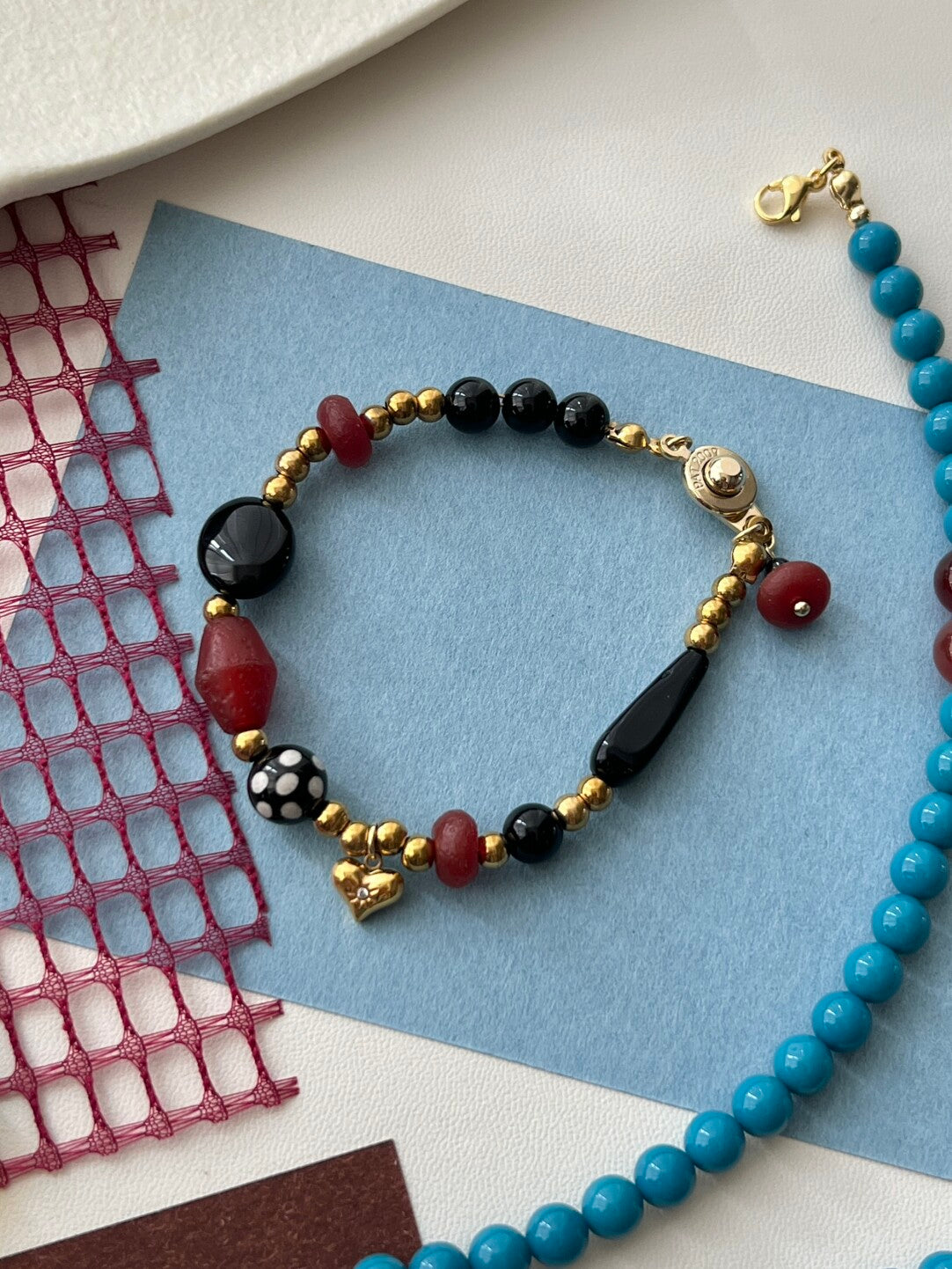 Classic Red Black Beaded Bracelet | Bracelet | Three Fleas