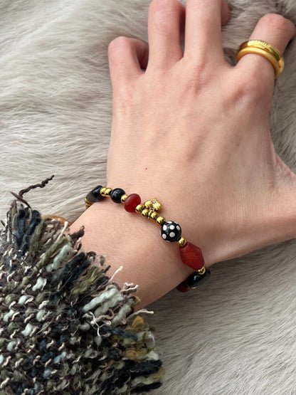 Classic Red Black Beaded Bracelet | Bracelet | Three Fleas