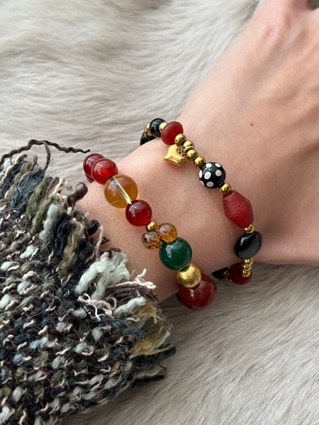 Classic Red Black Beaded Bracelet | Bracelet | Three Fleas