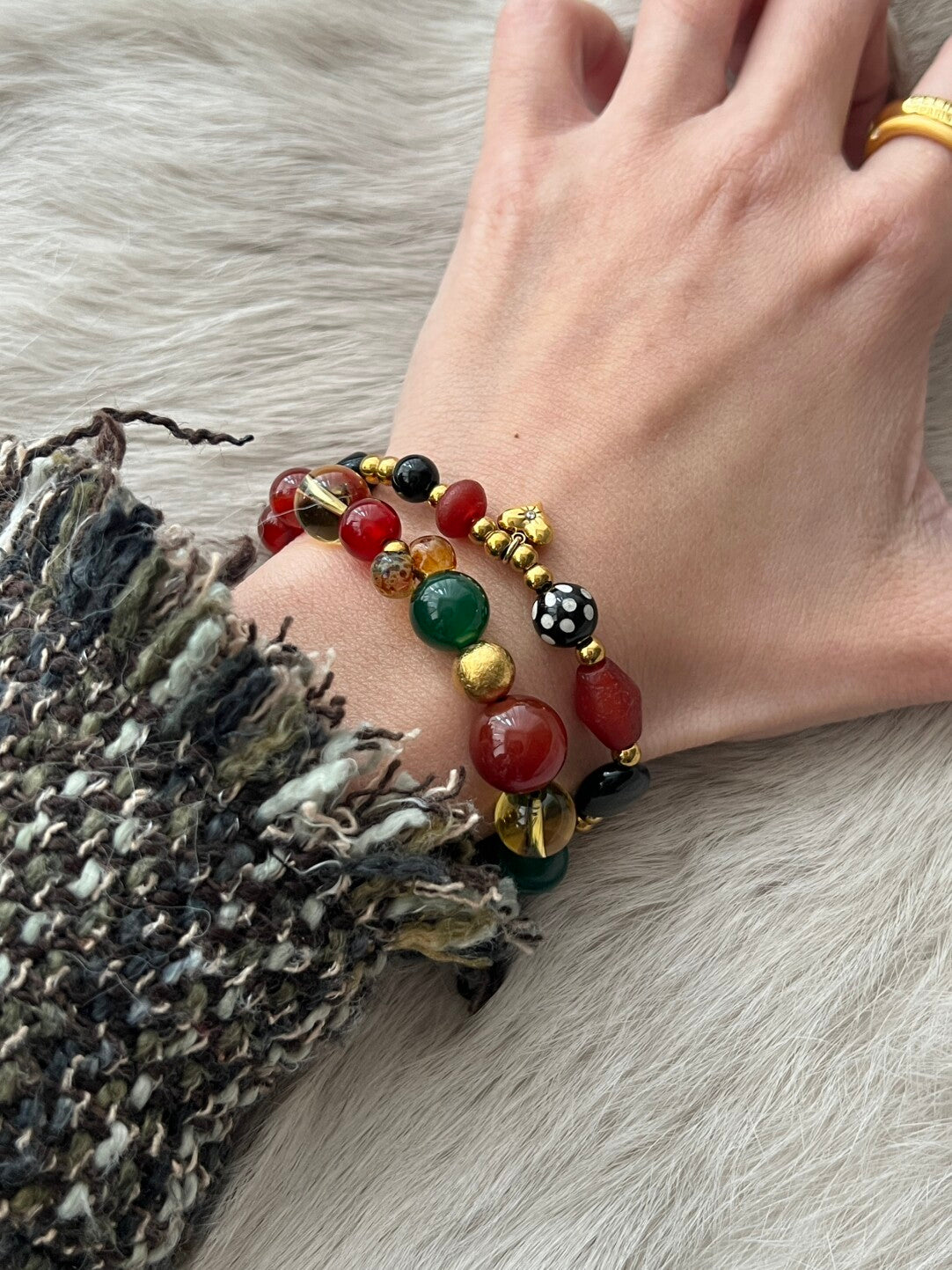 Classic Red Black Beaded Bracelet | Bracelet | Three Fleas