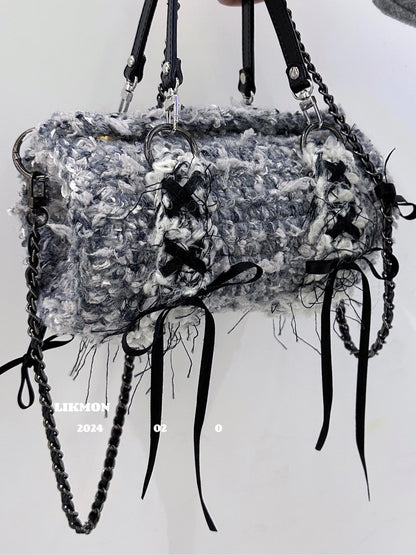 Cloudy Day Ballet Bow Crochet Crossbody Bag