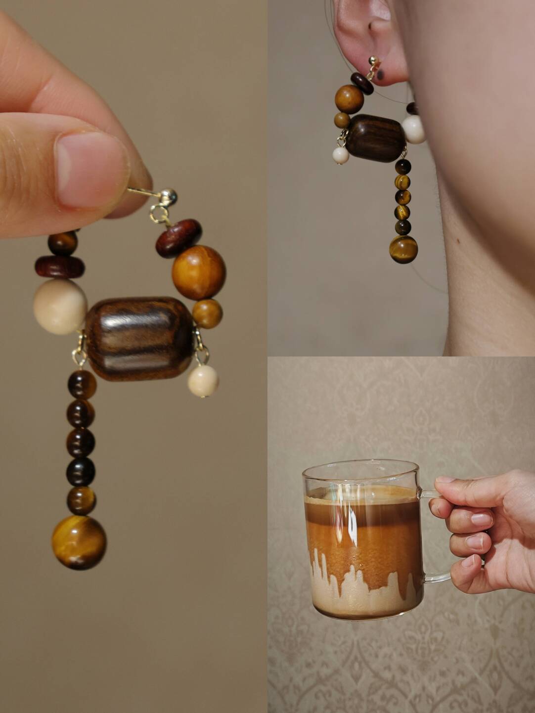 Coffee Sandalwood Beaded Earrings