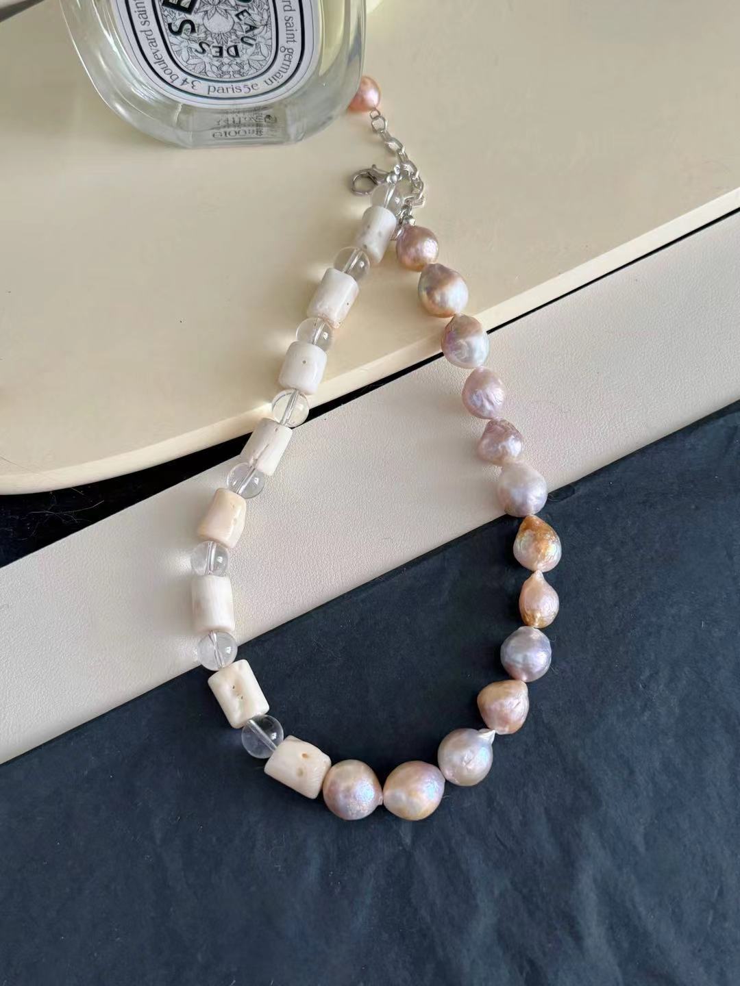 Colorful Gold Baroque Pearl Crystal Beaded Necklace