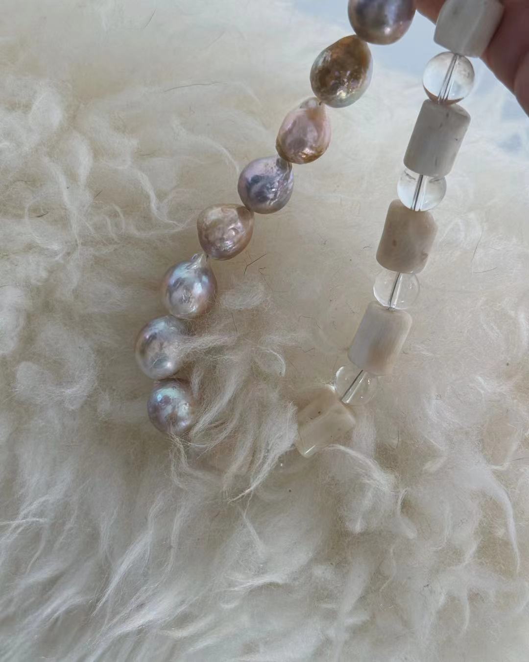 Colorful Gold Baroque Pearl Crystal Beaded Necklace