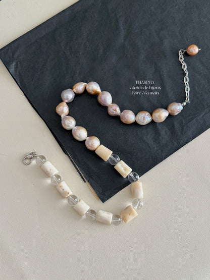 Colorful Gold Baroque Pearl Crystal Beaded Necklace