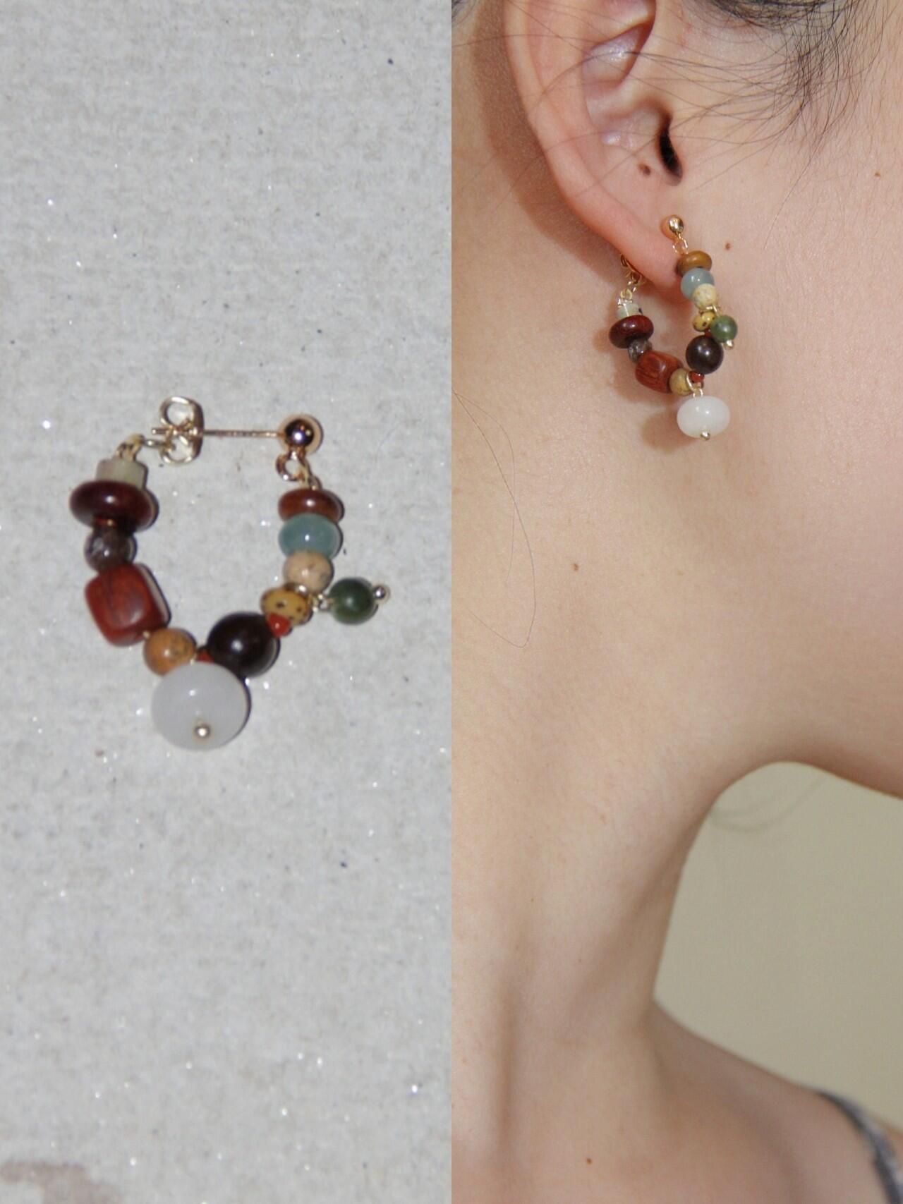 Chinoiserie Colorful Natural Sandalwood Earrings