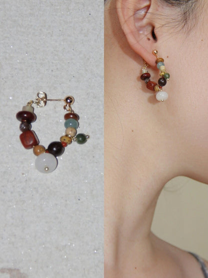 Chinoiserie Colorful Natural Sandalwood Earrings