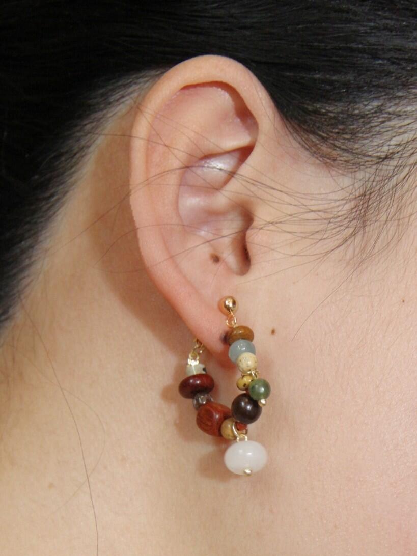 Chinoiserie Colorful Natural Sandalwood Earrings