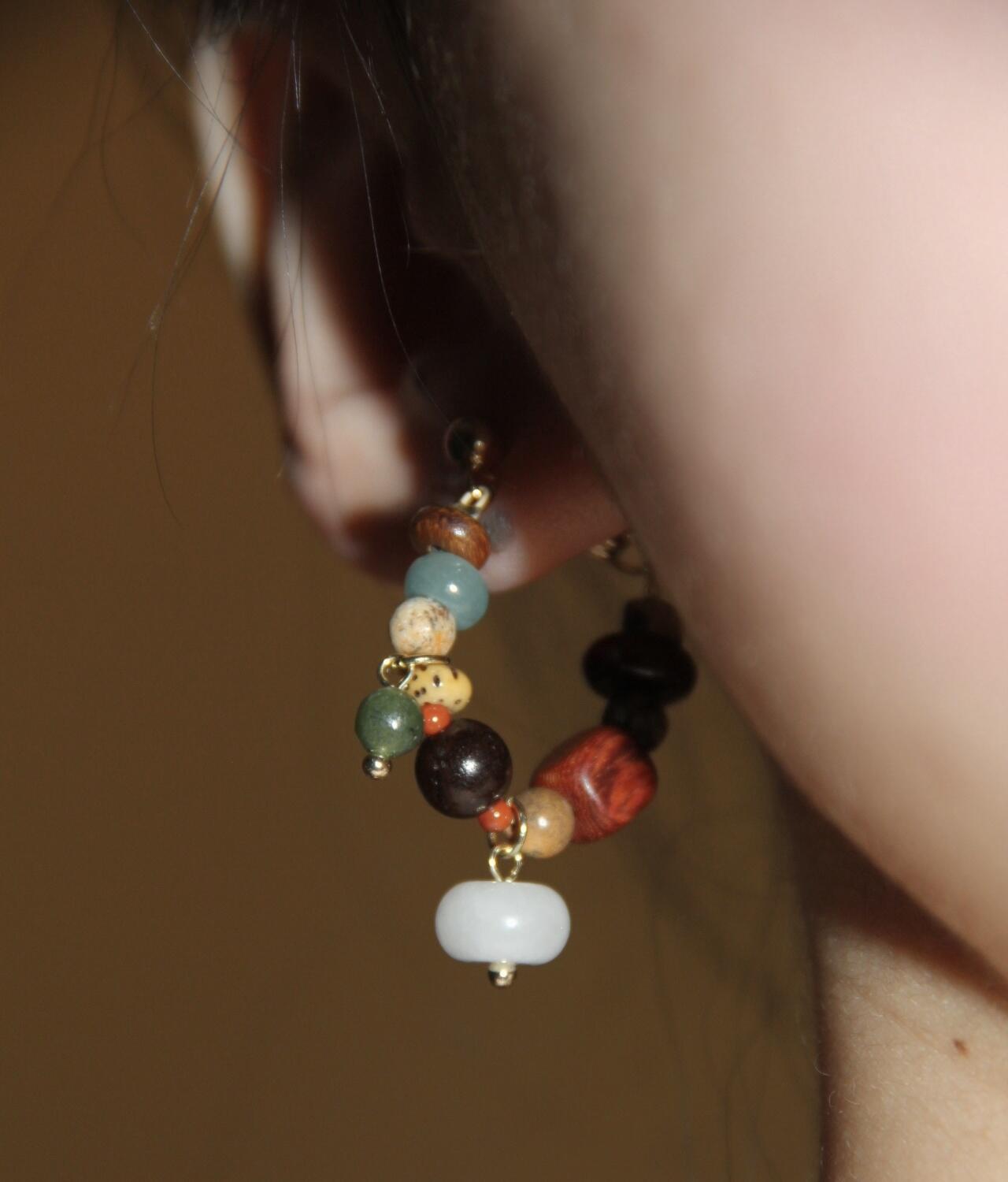 Chinoiserie Colorful Natural Sandalwood Earrings