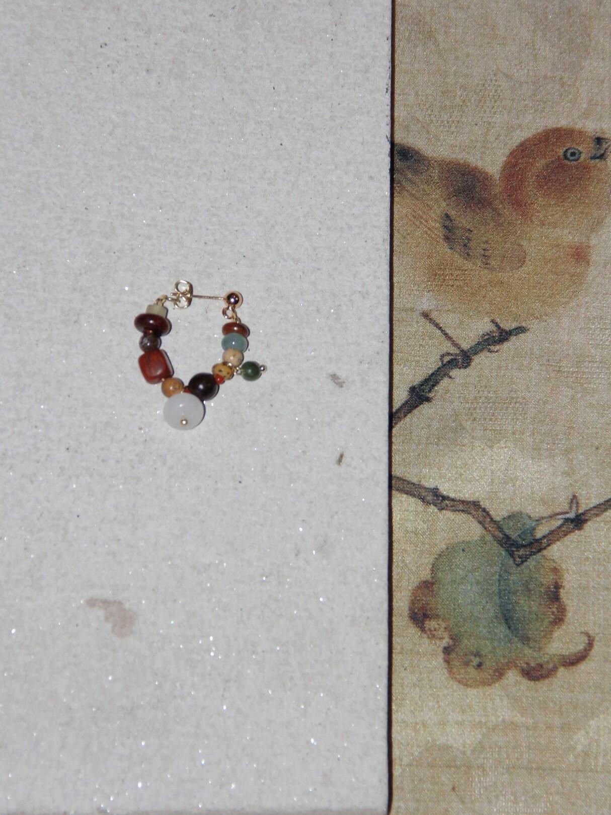 Chinoiserie Colorful Natural Sandalwood Earrings