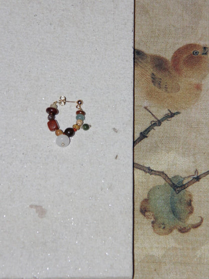 Chinoiserie Colorful Natural Sandalwood Earrings