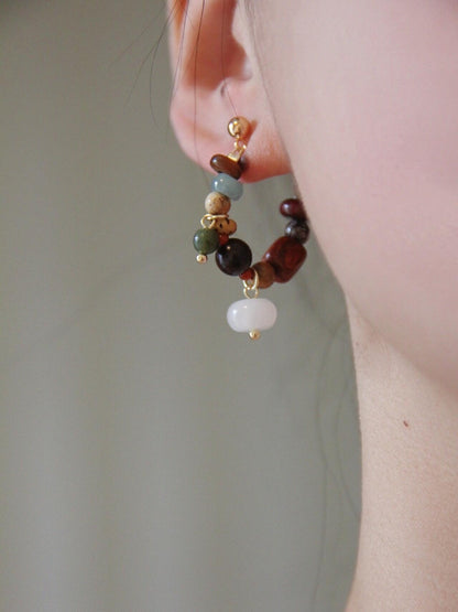 Chinoiserie Colorful Natural Sandalwood Earrings