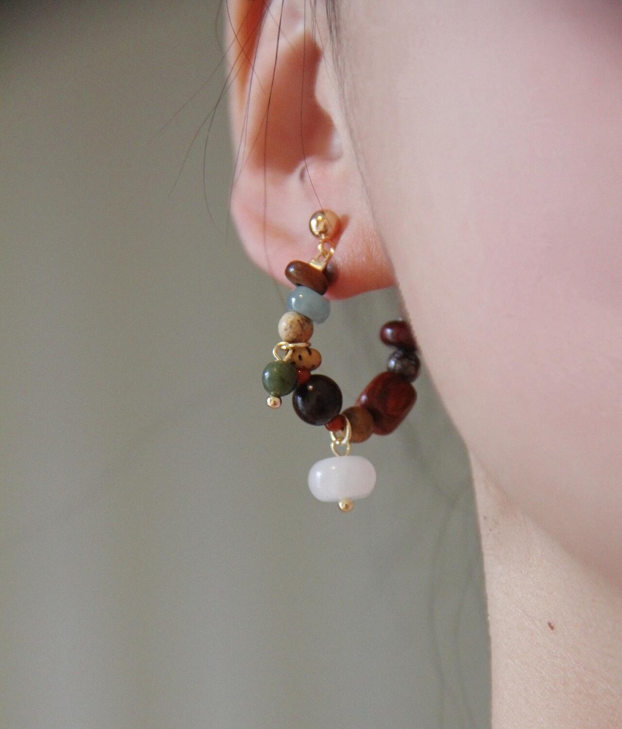 Chinoiserie Colorful Natural Sandalwood Earrings