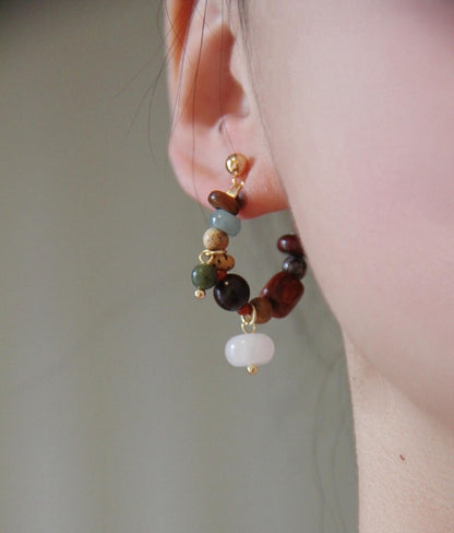 Chinoiserie Colorful Natural Sandalwood Earrings